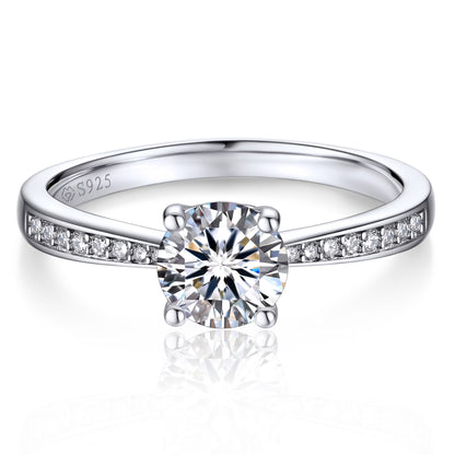 14K White Gold Plated Lab-Grown Diamond Solitaire Engagement Ring 1 Carat D Color VVS1 Moissanite Promise Rings for Women Size6.5