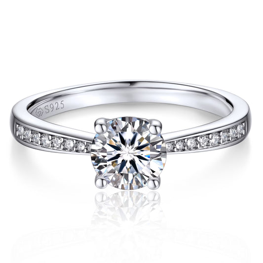 14K White Gold Plated Lab-Grown Diamond Solitaire Engagement Ring 1 Carat D Color VVS1 Moissanite Promise Rings for Women Size6.5