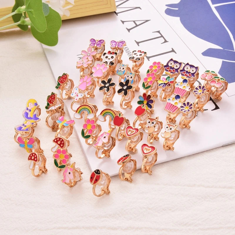 R2LE 24Pairs/Set Kids Clip-On Earrings Flower Heart Clip-On Earring Set for Girl