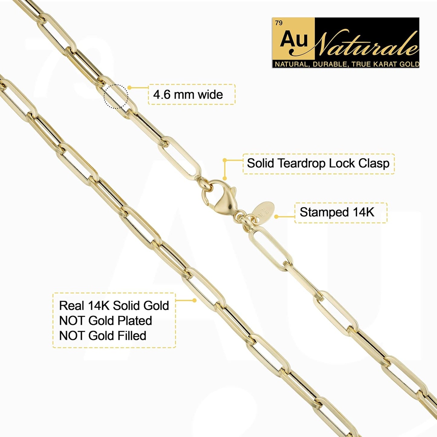14K Yellow or White Gold Capsule Paperclip Link Chain Necklace for Women (4.6 Mm, 16 or 18 Inch) | Made in Italy