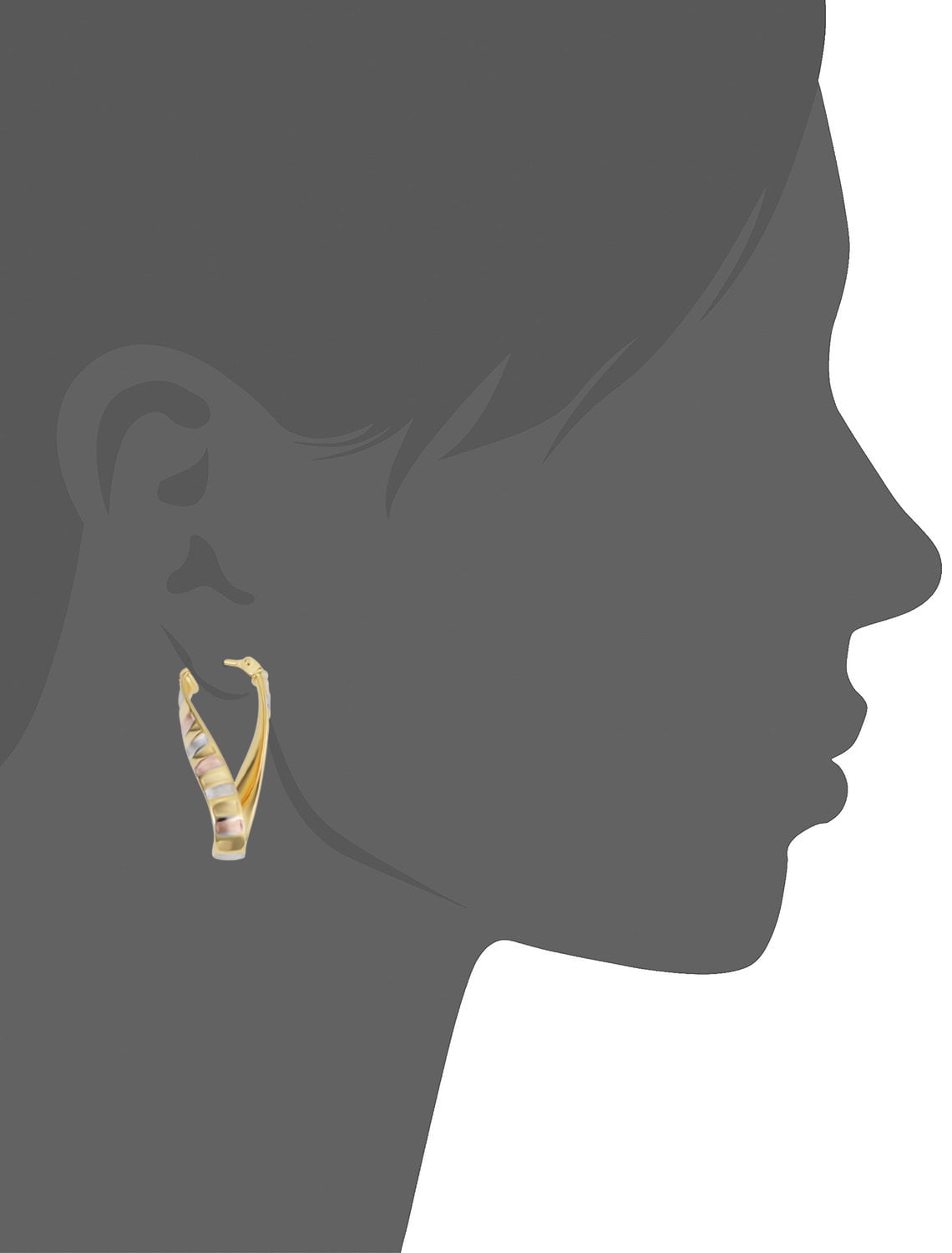 Kooljewelry 14K Tricolor Gold Scalloped Twisted Oval Hoop Earrings