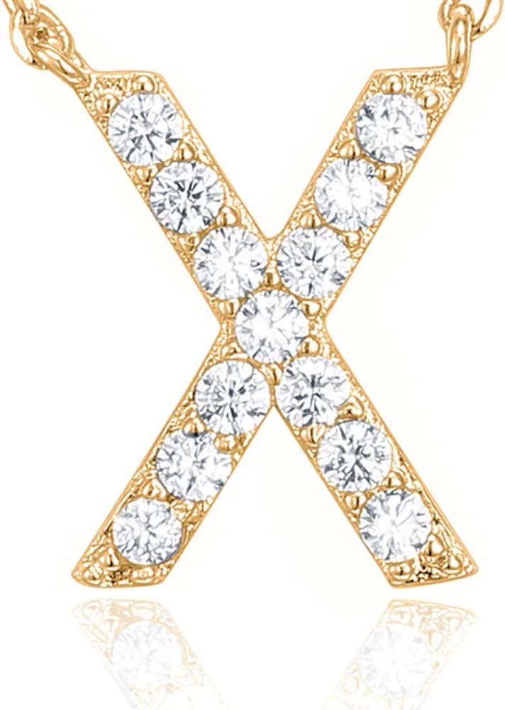 14K White Gold Plated Cubic Zirconia Initial Necklace | Letter Dainty Necklaces for Women