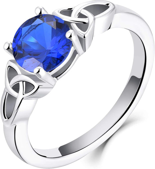 Celtic Knot Rings for Women 925 Sterling Silver round Cut Birthstone Statement Ring