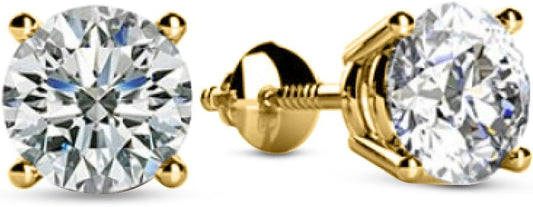 2 Carat Solitaire Diamond Stud Earrings round Cut 4 Prong Screw Back (L-M Color, I1 Clarity)