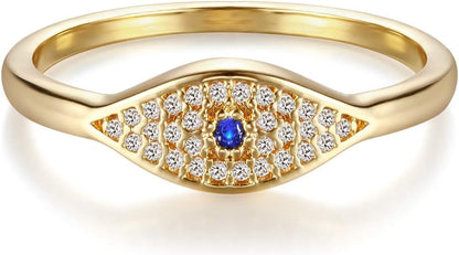 Gold Cubic Zirconia Blue Evil Eye Stacking Ring,14K Gold Plated Dainty Sapphireblue Colored Band Stackable Rings