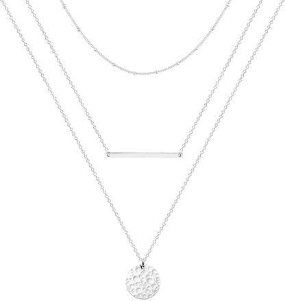 Necklace for Women, 14K Gold-Plated Dainty Choker, Silver Layered Necklaces for Women, Trendy Beach Jewelry