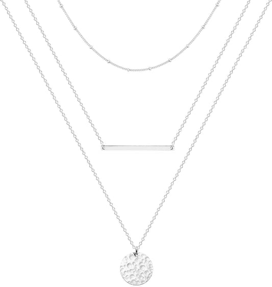 Necklace for Women, 14K Gold-Plated Dainty Choker, Silver Layered Necklaces for Women, Trendy Beach Jewelry
