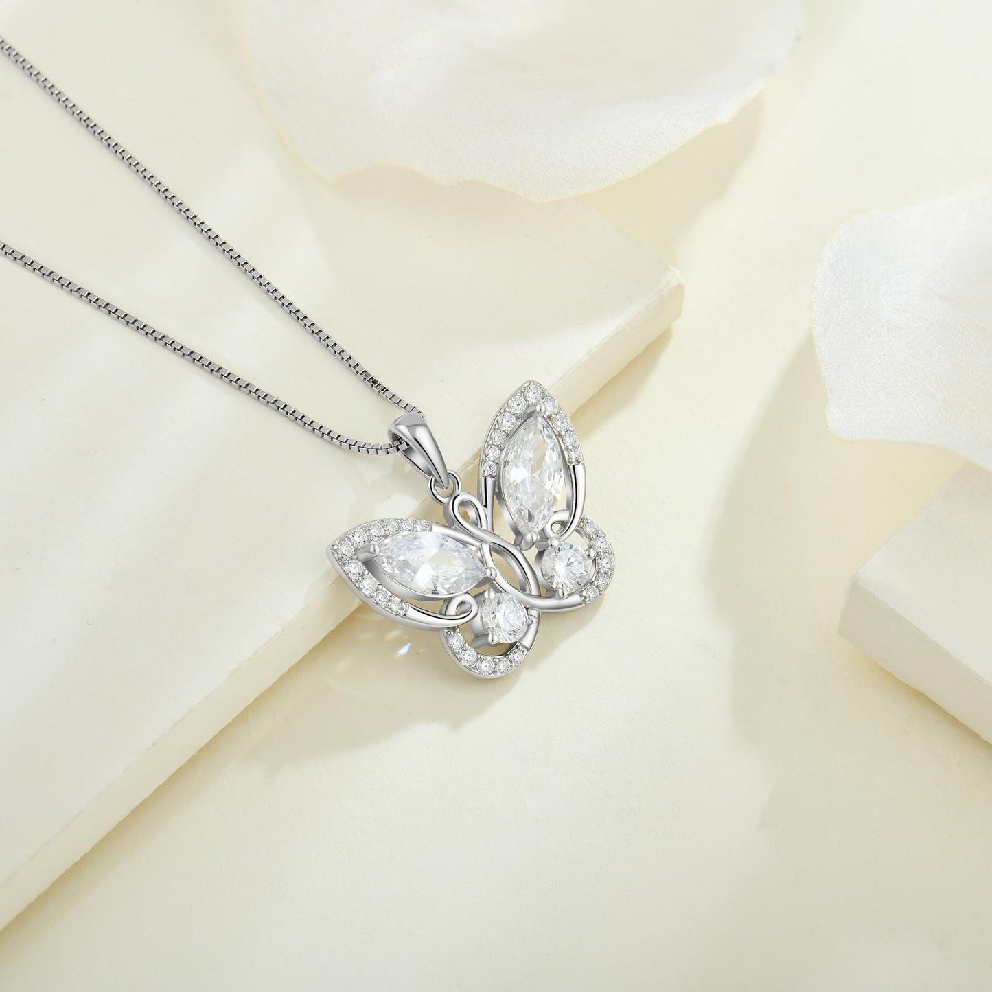 Butterfly Pendant Necklace Women 925 Sterling Silver April Birthstone Cubic Zirconia Butterfly Jewelry Gifts