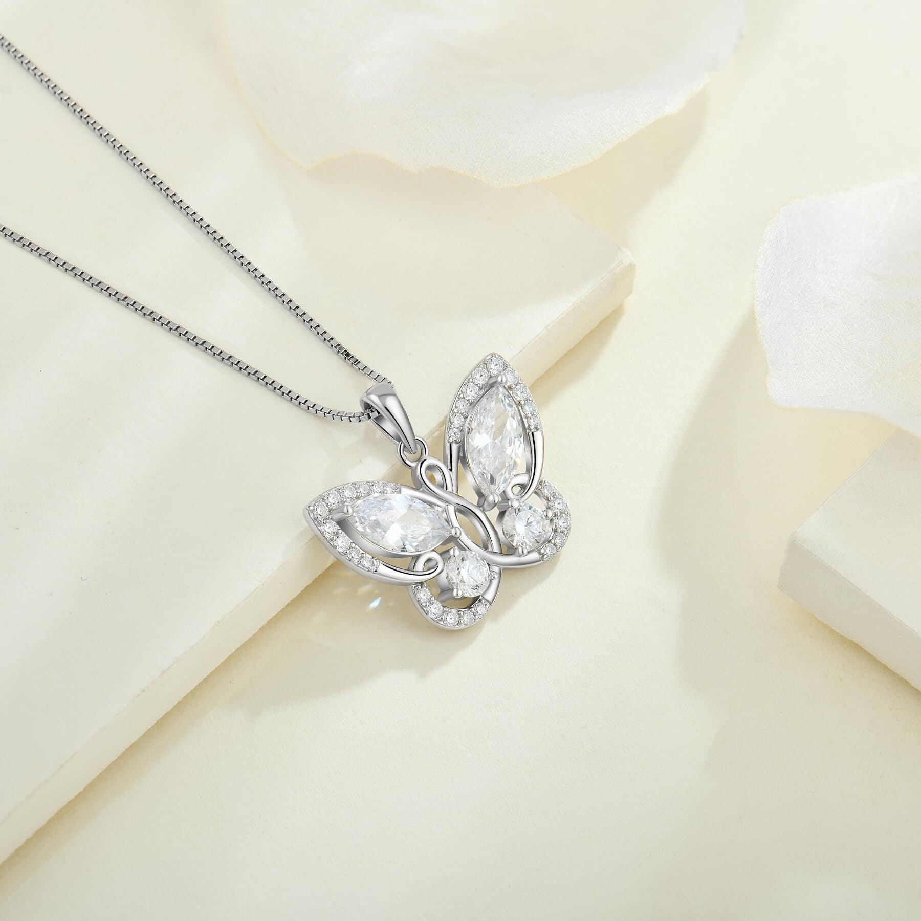 Butterfly Pendant Necklace Women 925 Sterling Silver April Birthstone Cubic Zirconia Butterfly Jewelry Gifts
