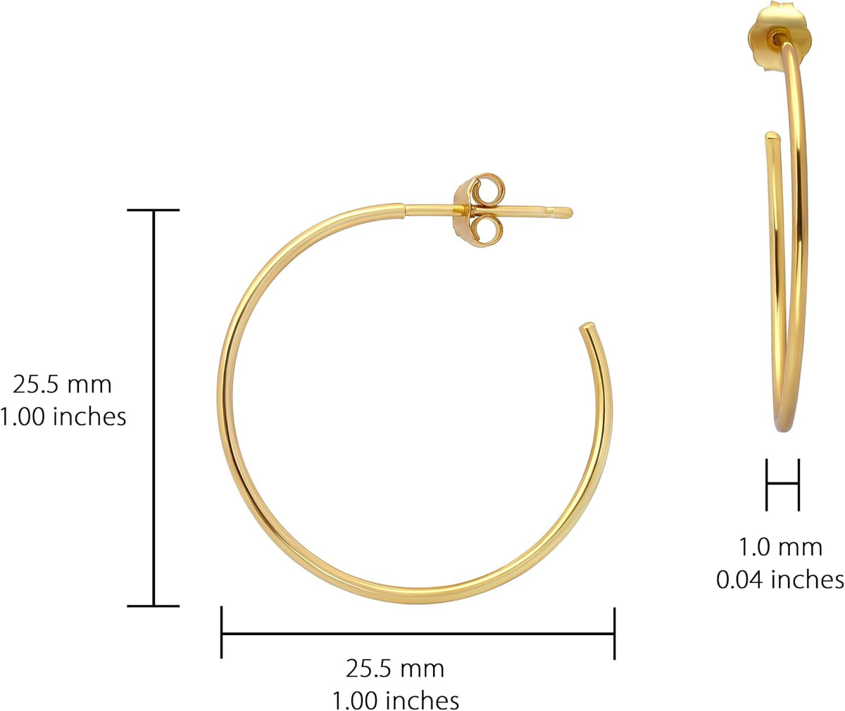 Gold Thin C-Hoop Earrings– 925 Sterling Silver, 25mm