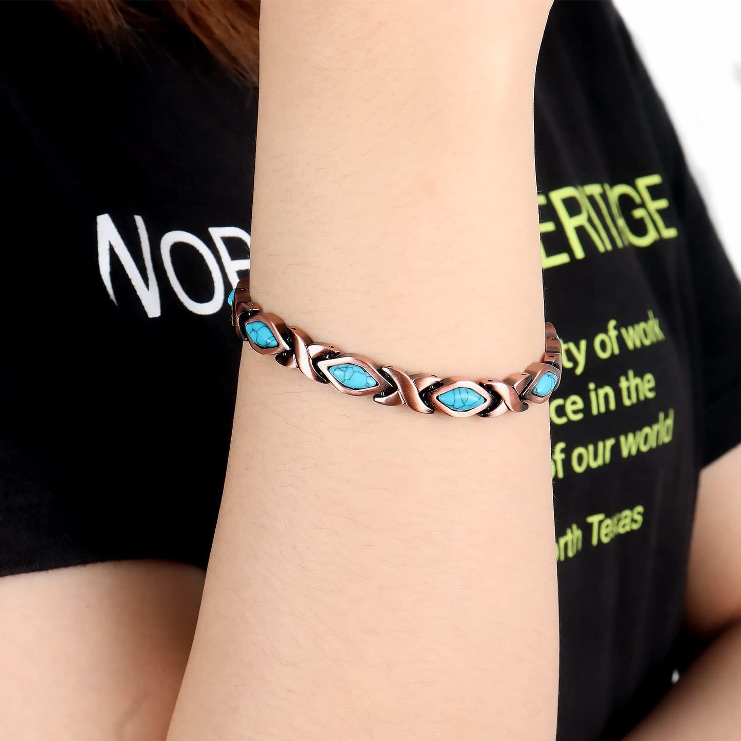 ® 99.9% Pure Copper Turquoise Magnetic Bracelet - 3000 Gauss Magnetic Copper Bracelets for Women - Adjustable Length with Adjusting Tool