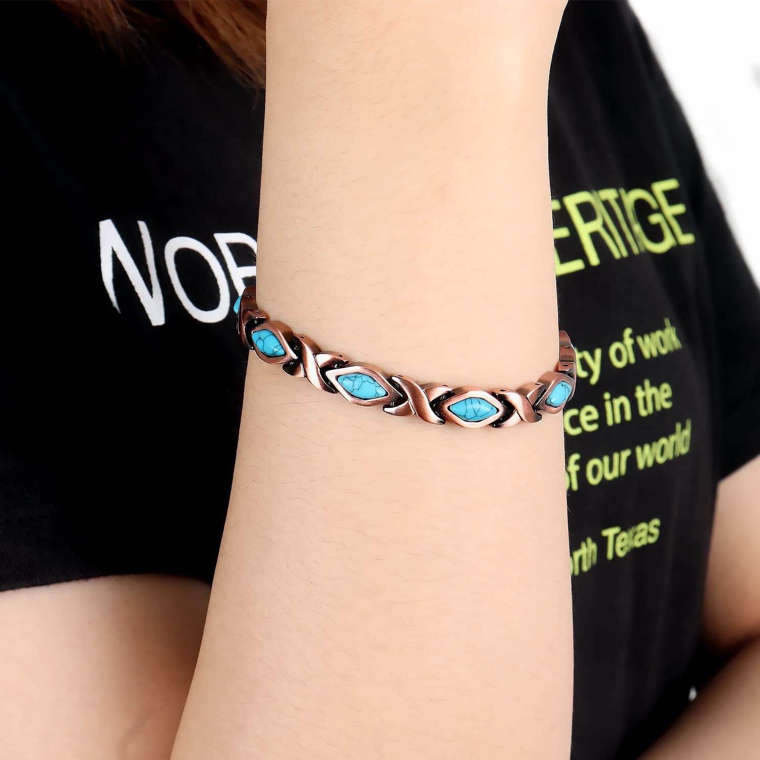 ® 99.9% Pure Copper Turquoise Magnetic Bracelet - 3000 Gauss Magnetic Copper Bracelets for Women - Adjustable Length with Adjusting Tool