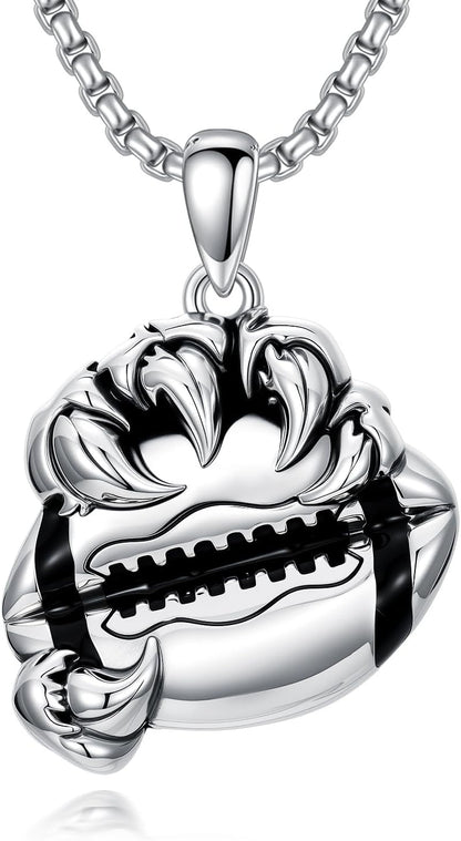925 Sterling Silver Bear Claw Soccer Pendant Necklace
