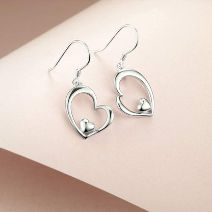Heart Earrings for Women Sterling Silver Heart Dangle Drop Earrings Heart Jewely Heart Gifts for Birthday Anniversary Christmas Gifts