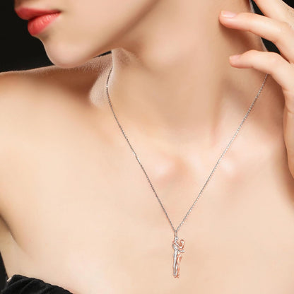 925 Sterling Silver Rose Gold Hugging Couple Pendant Necklace