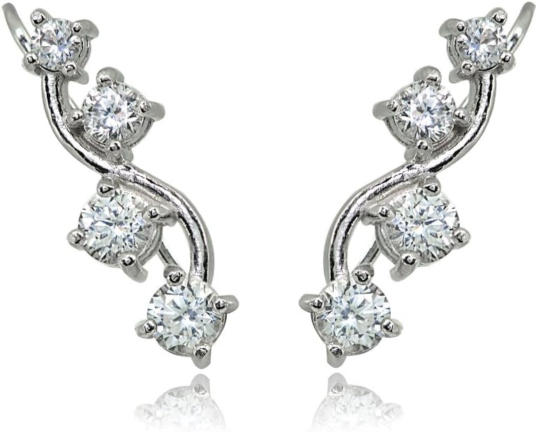 Sterling Silver Genuine or Synthetic Gemstone Small Fashion Trenty Vine Climber Crawler Cuff Earrings for Women