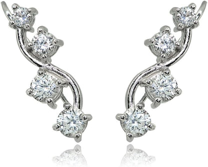Sterling Silver Genuine or Synthetic Gemstone Small Fashion Trenty Vine Climber Crawler Cuff Earrings for Women