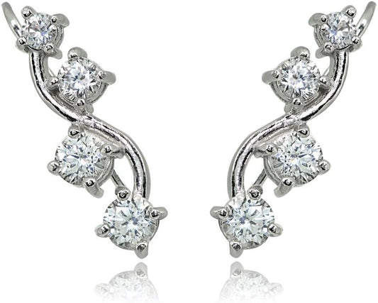 Sterling Silver Genuine or Synthetic Gemstone Small Fashion Trenty Vine Climber Crawler Cuff Earrings for Women
