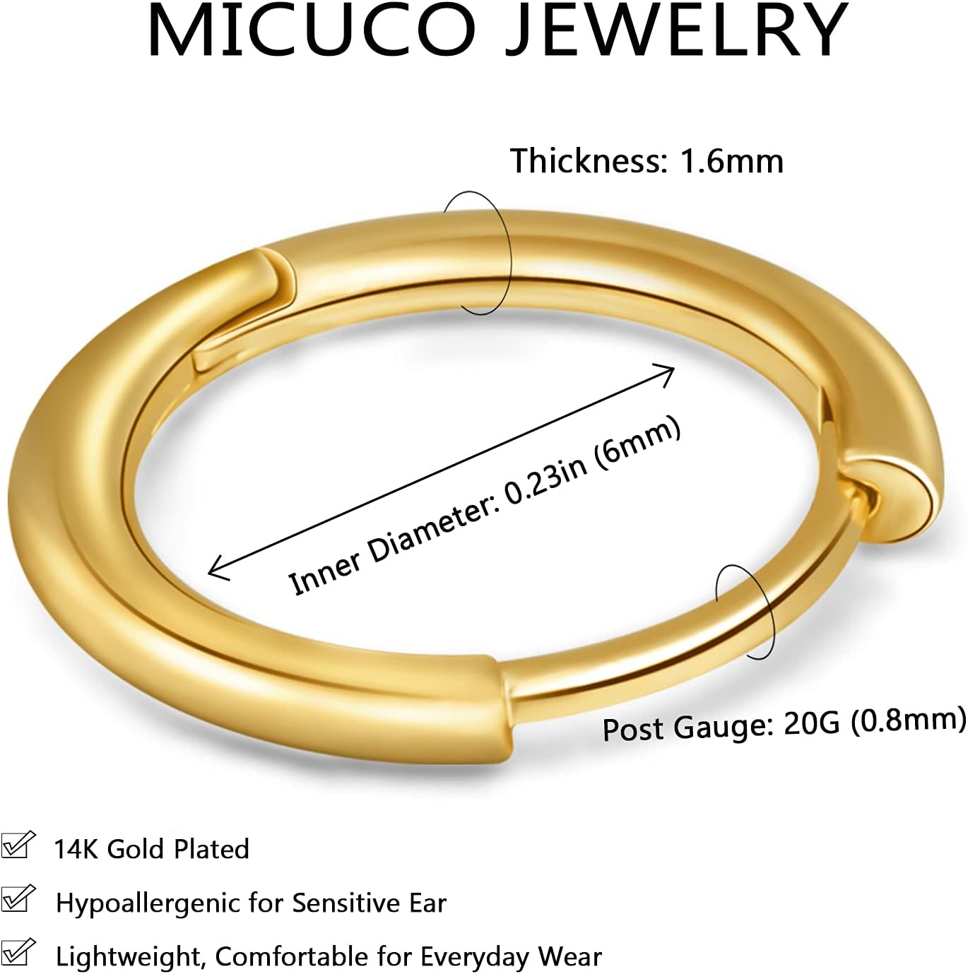 Small Hoop Earrings for Women Tiny Cartilage Hoop Earrings for Men Helix Daith Tragus Ear Hugging Hoop Earrings Sleeper Hypoallergenic Earrings