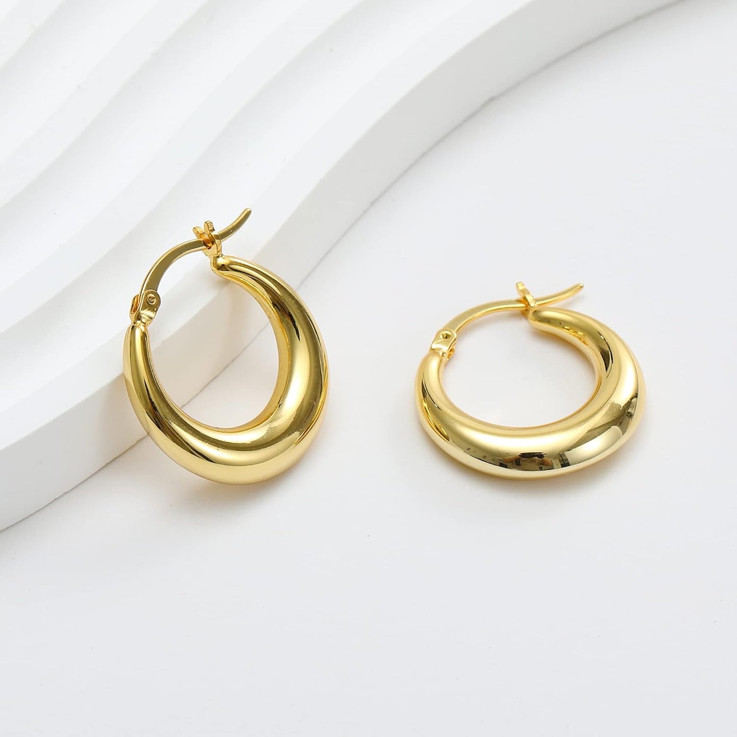 Chunky Gold Hoop Earrings for Women 14K Gold Plated Stainless Steel Thick Hoop Earrings Dainty Cute Hypoallergenic Earrings Minimalist Jewelry