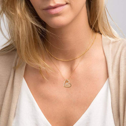 Heart Initial Necklaces for Girls Teen Women, 14K Gold Plated Cubic Zirconia Heart Pendant Necklace, Dainty Initial Heart Necklace Letter a - Z Jewelry Gifts for Girls Women