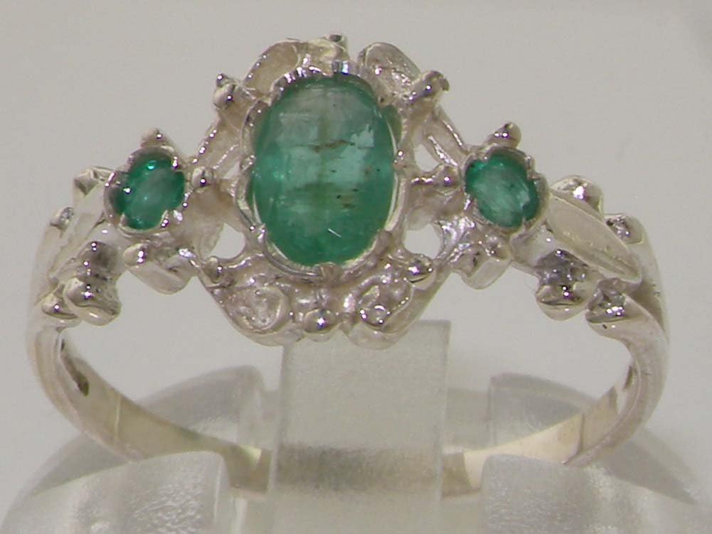925 Sterling Silver Real Genuine Emerald Womens Band Ring
