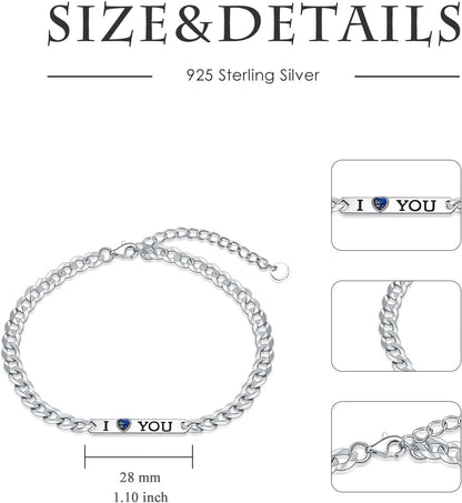 925 Sterling Silver I Love You Matching Couple Bracelets– Set of 2