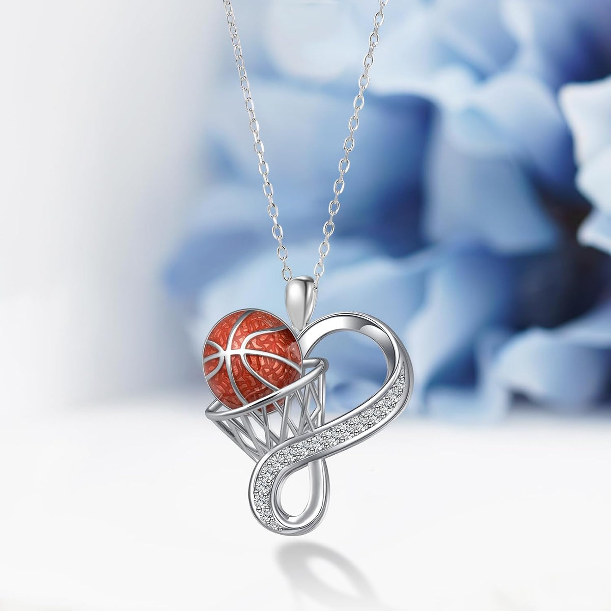 925 Sterling Silver Basketball CZ Pendant Necklace