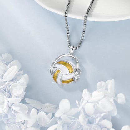 18K Gold-Plated 925 Sterling Silver Volleyball Headphone Pendant Necklace