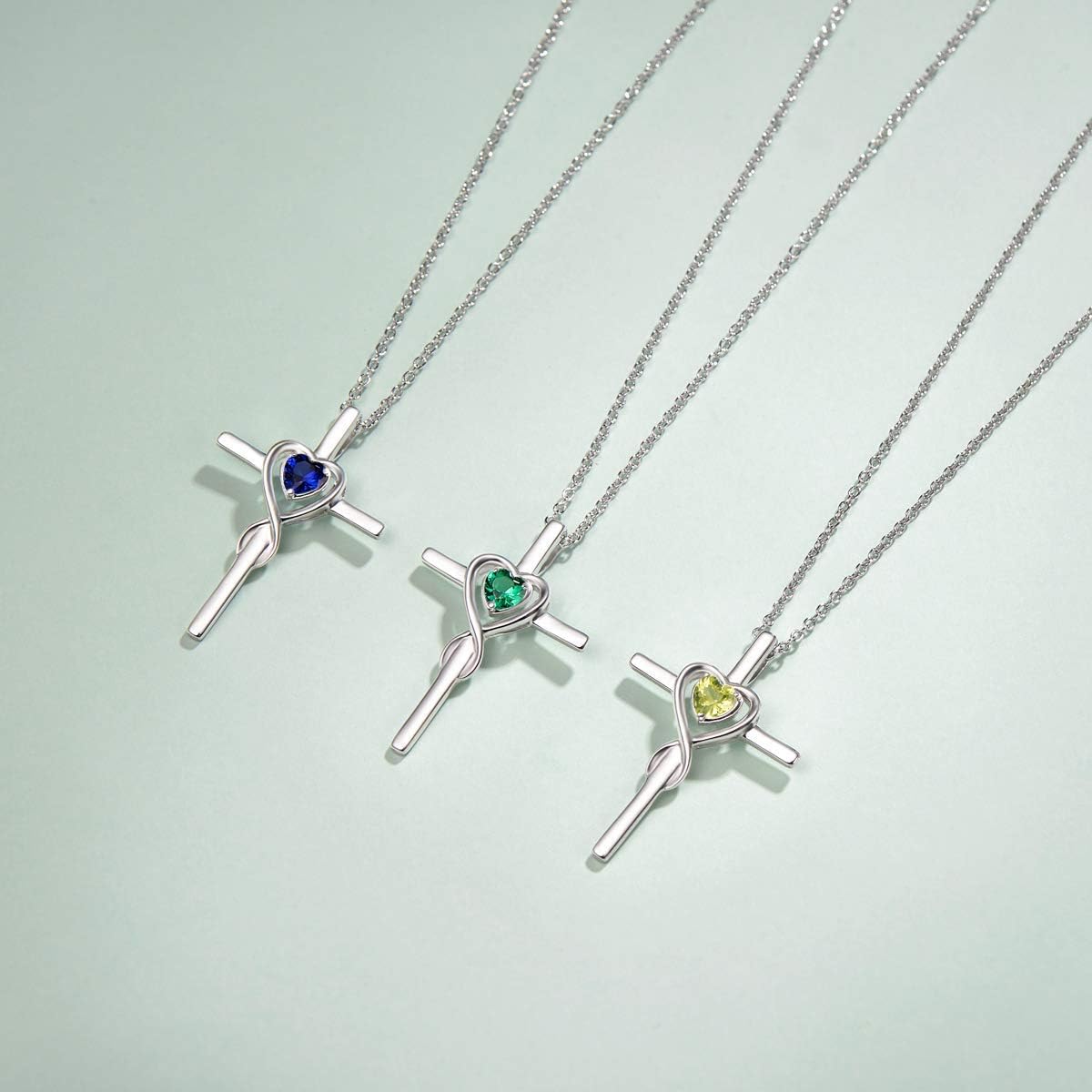 Birthstone Cross Necklace for Women Birthstone Necklace Heart Infinity Cross Pendant Necklace Fine Jewelry Christmas Birthday Holiday Gifts for Her, 16"+2" Inches