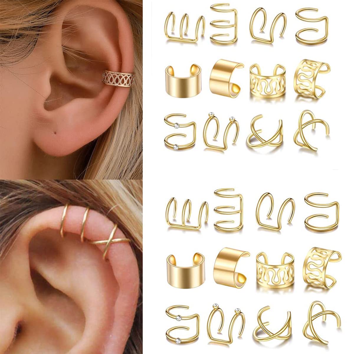 24 Pcs Gold Hair Braids Dreadlock, Non-Piercing Ear Clip Beard Beads Cuffs Clip Hair for Women Men Hair Accessories Styling Jewelry Tools