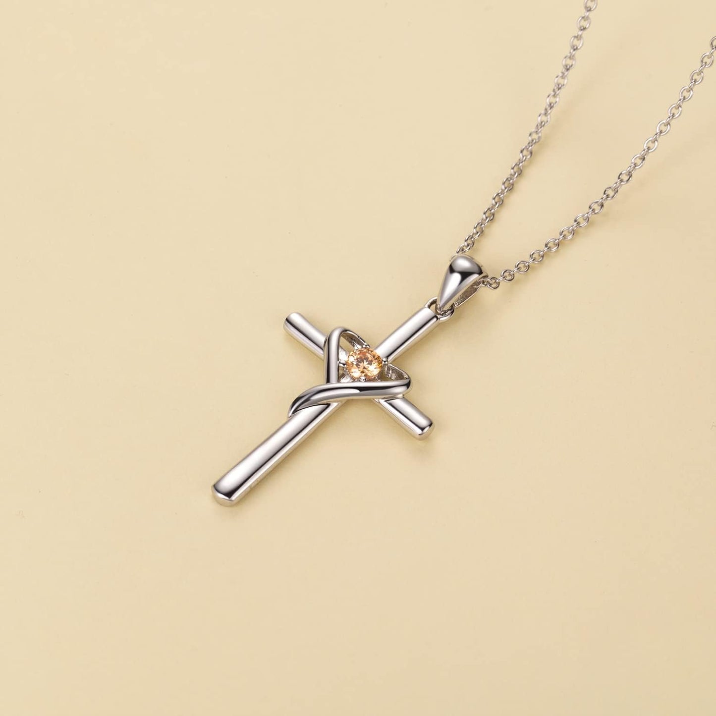925 Sterling Silver Cross Necklace for Women Men 5A CZ Birthstone Necklaces 14K Gold Plated or Rose Gold Necklace for Easter or Mother'S Day
