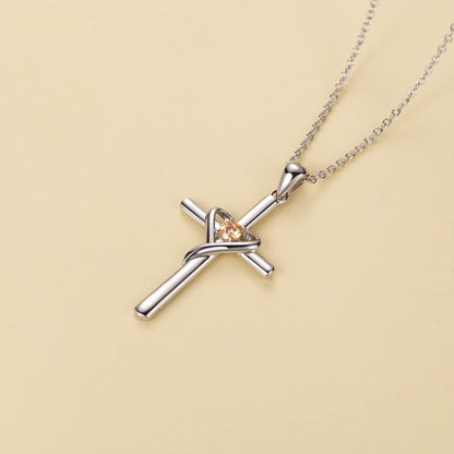 925 Sterling Silver Cross Necklace for Women Men 5A CZ Birthstone Necklaces 14K Gold Plated or Rose Gold Necklace for Easter or Mother'S Day
