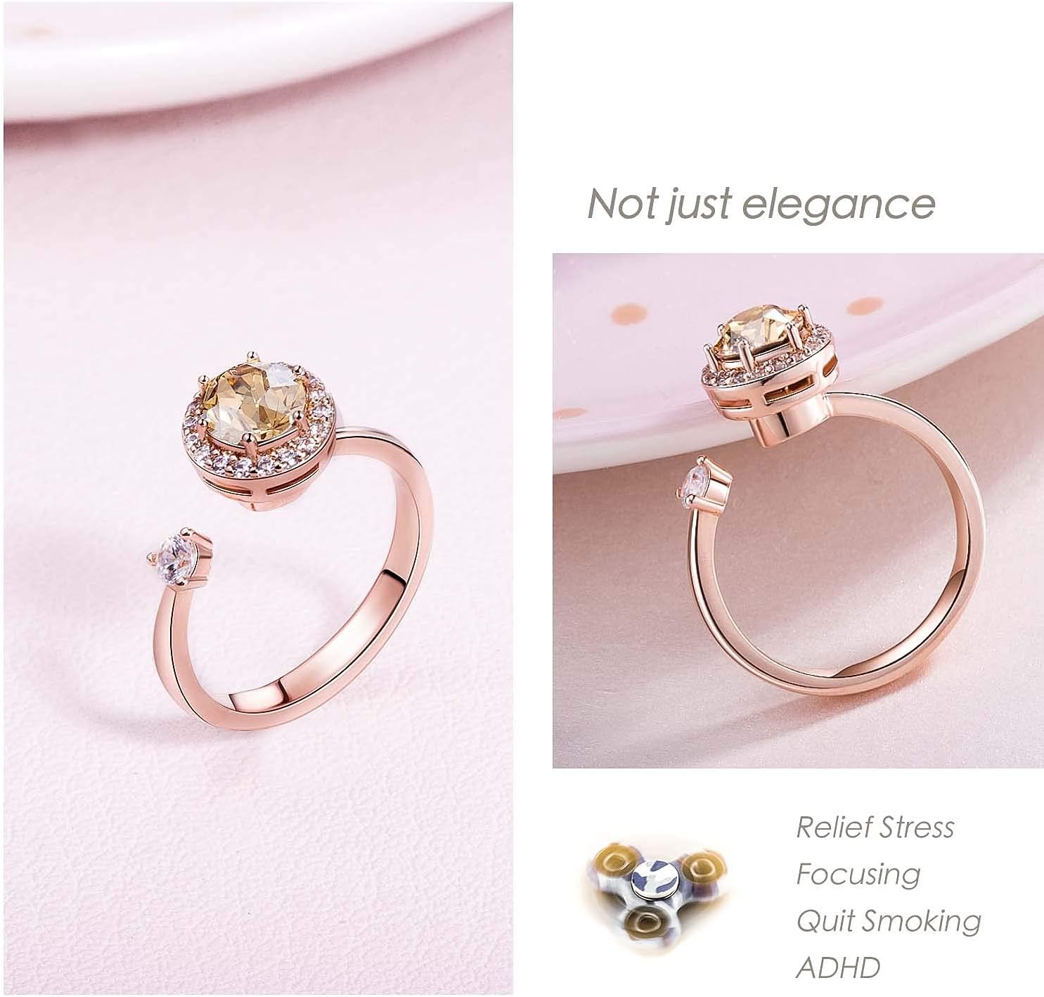 Fidget Ring Birthstone Rings for Women Thumb Rings Fidget Ring Women Rose Gold Ring Spinner Ring Anxiety Ring for Women Cubic Zirconia Ring