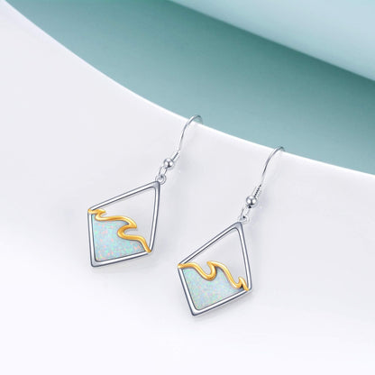 Sterling Silver Ocean Wave Earrings Created Opal Dangle Drop Earring Ocean Jewelry Beach Gifts for Women