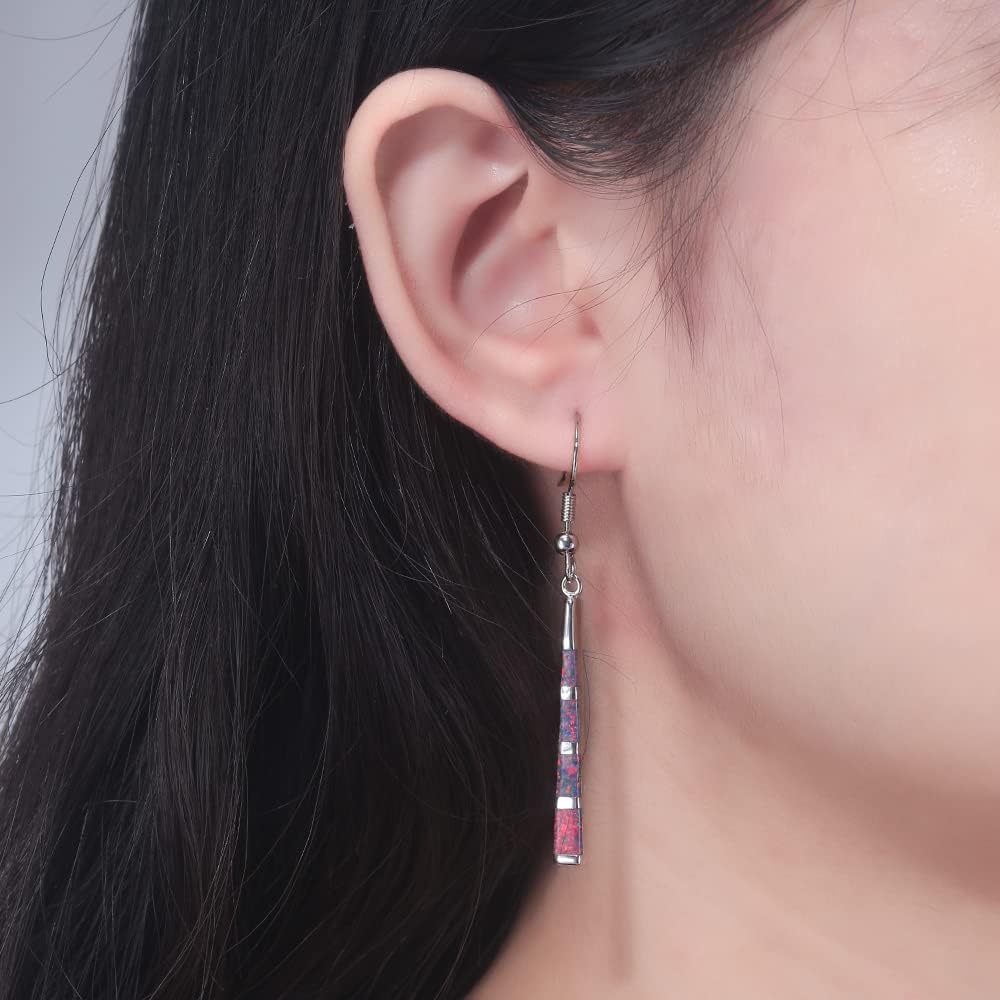 Opal Drop Earrings - Silver or Gold Plated Dangle Bar Jewelry for Women, Gems Earrings 2 1/8"