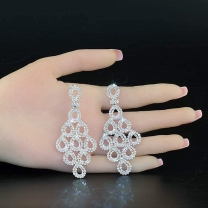 Silver Teardrop Crystal Long Tassels Dangle Earrings Sparkling Rhinestone Ladies Gifts