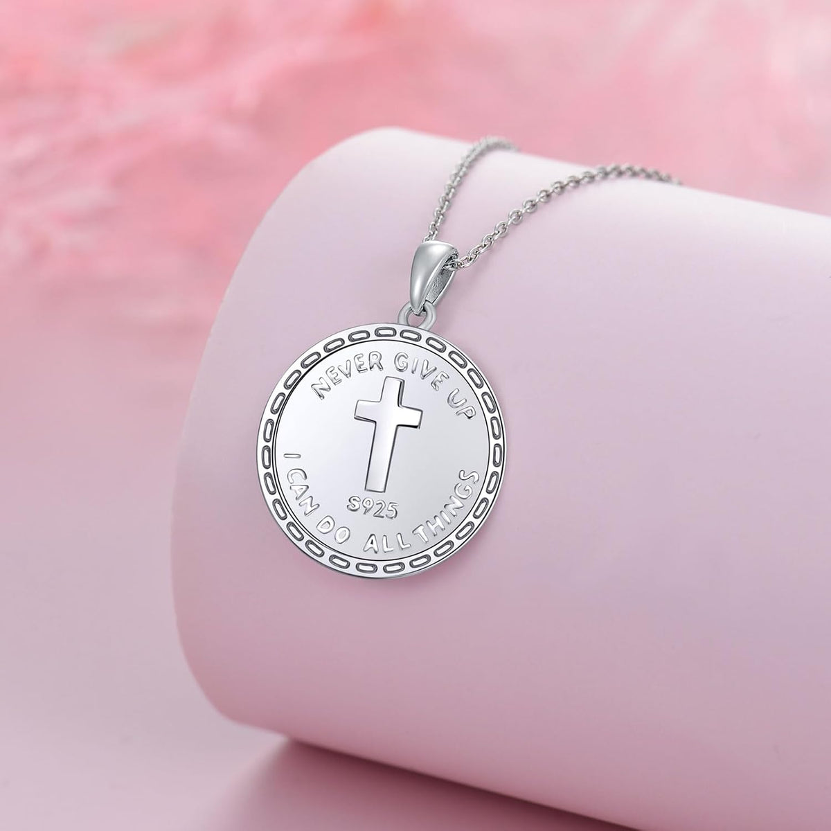 925 Sterling Silver Inspirational Cross Basketball Pendant Necklace