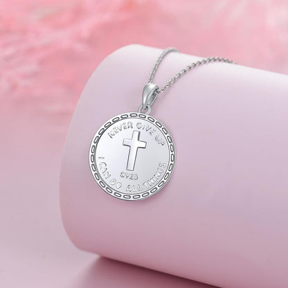 925 Sterling Silver Inspirational Cross Basketball Pendant Necklace