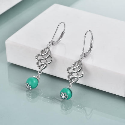 Celtic Turquoise Earrings Sterling Silver Celtic Knot Triquetra Leverback Dangle Drop Earring for Women Jewelry