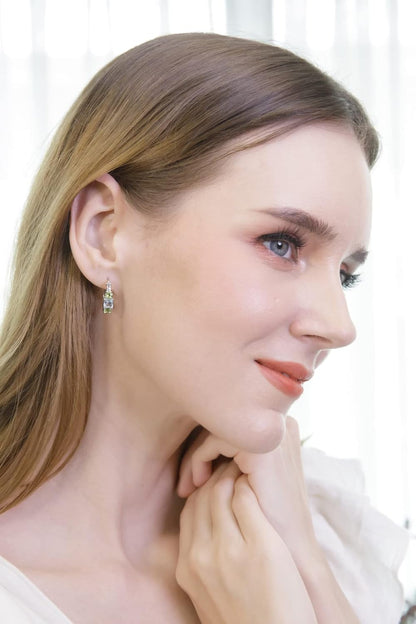 Gemstone Earrings for Women Sterling Silver Three-Stone Hoops Prom Fashion Bridesmaids
