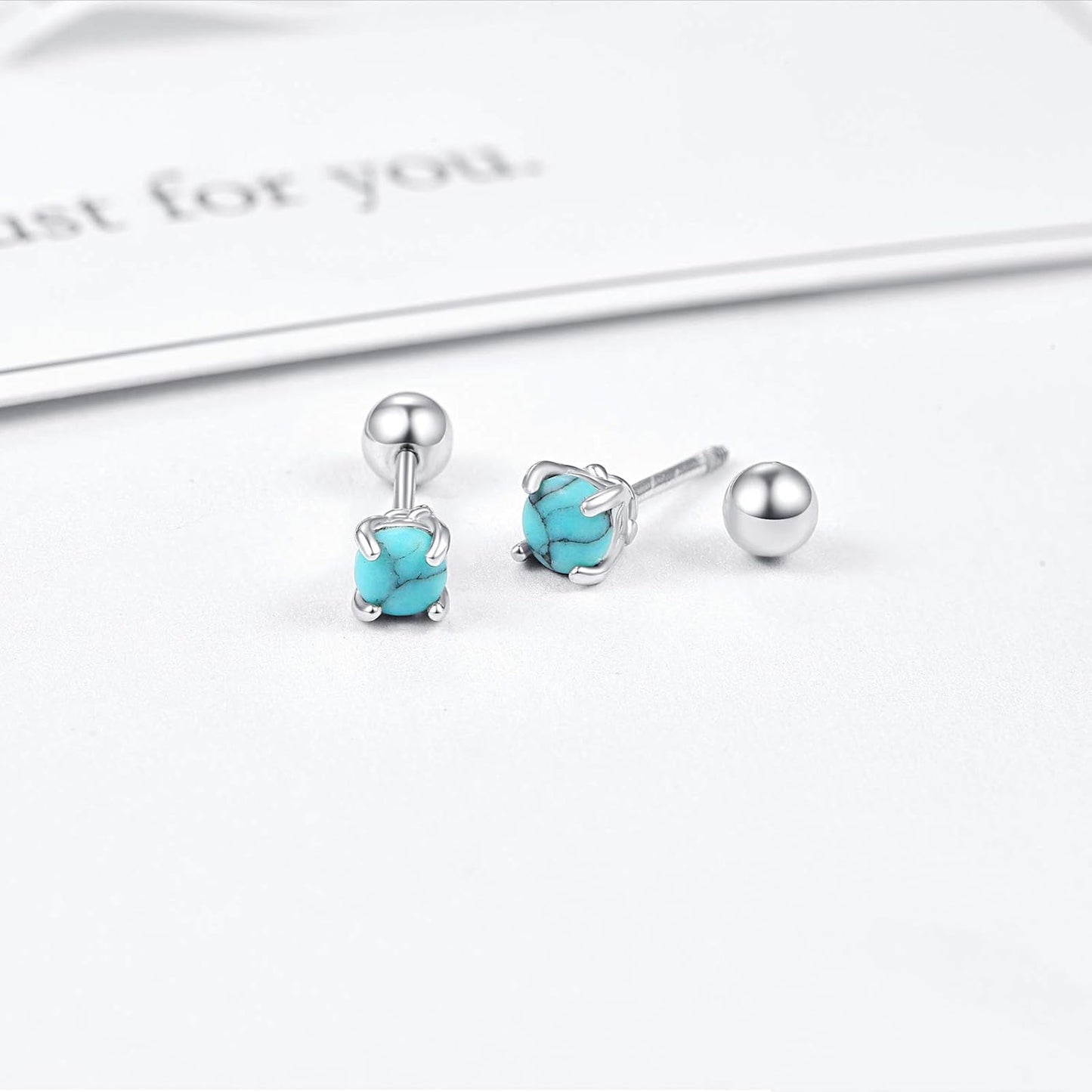 Turquoise Studs Earrings, round Shape 925 Sterling Silver Screwback Studs for Women, Turquoise Jewelry Mother Day for Women Mom Wife Girlfriend