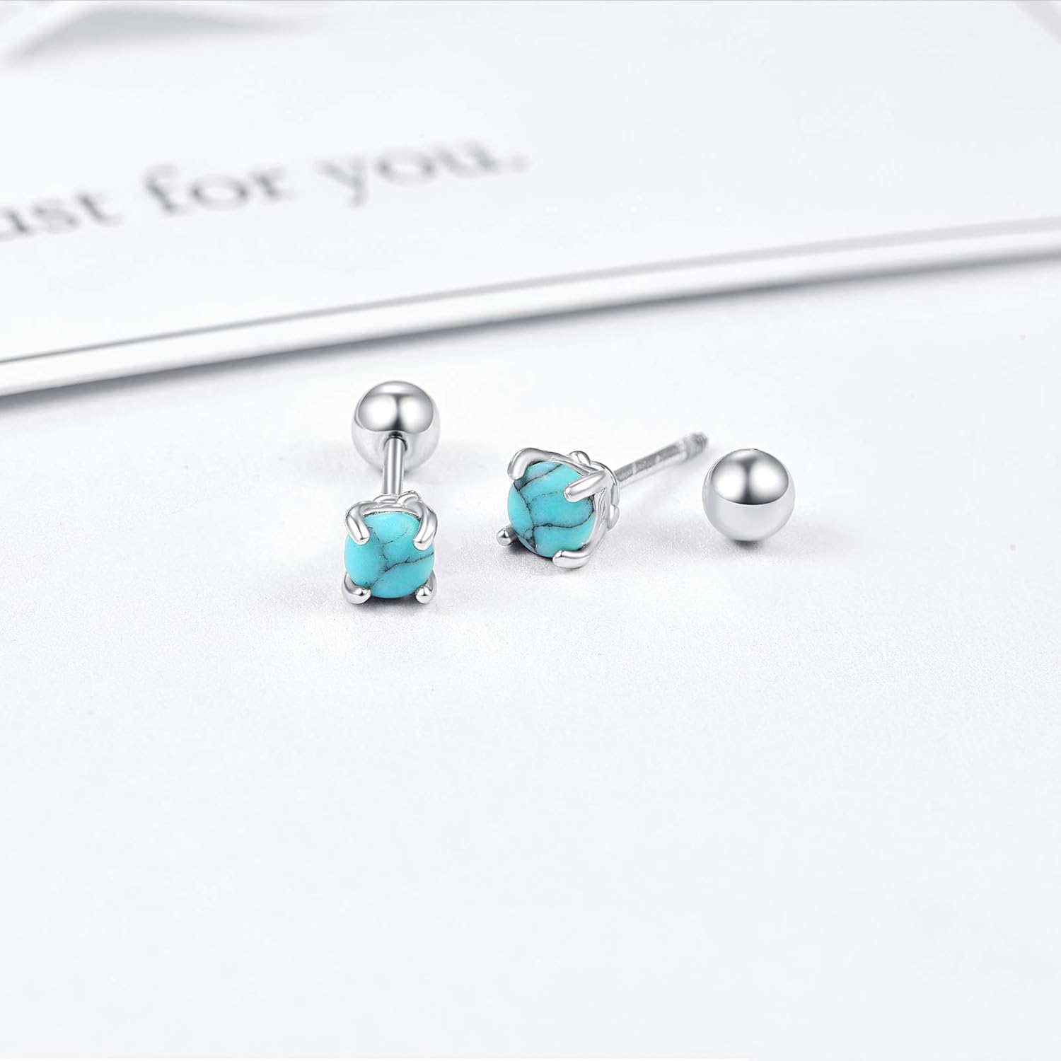 Turquoise Studs Earrings, round Shape 925 Sterling Silver Screwback Studs for Women, Turquoise Jewelry Mother Day for Women Mom Wife Girlfriend