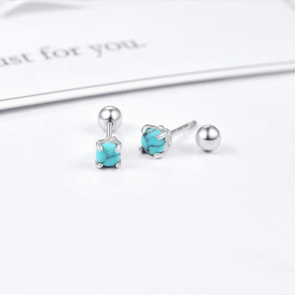Turquoise Studs Earrings, round Shape 925 Sterling Silver Screwback Studs for Women, Turquoise Jewelry Mother Day for Women Mom Wife Girlfriend