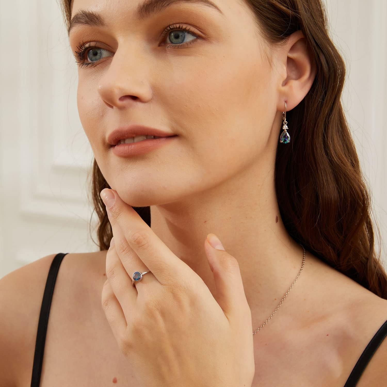 925 Sterling Silver Blue Topaz/Amethyst/Rainbow Quartz CZ Teardrop Leverback Earrings Drop Dangly Gemstone Earings Hypoallergenic Birthday Jewelry Gifts for Women