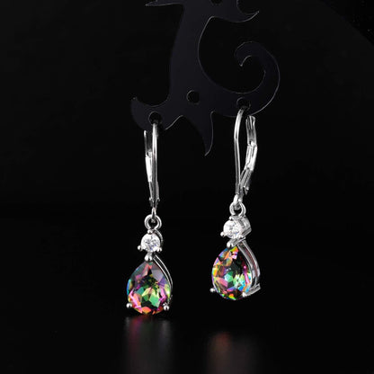 925 Sterling Silver Blue Topaz/Amethyst/Rainbow Quartz CZ Teardrop Leverback Earrings Drop Dangly Gemstone Earings Hypoallergenic Birthday Jewelry Gifts for Women