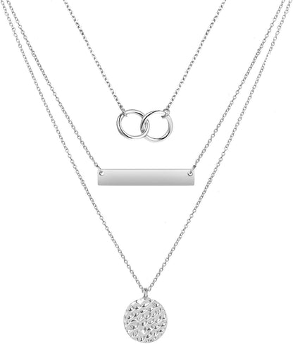Layered Silver Necklaces for Women Trendy Dainty Layered Pendant Necklace Dainty Jewelry Gifts Stocking Stuffers