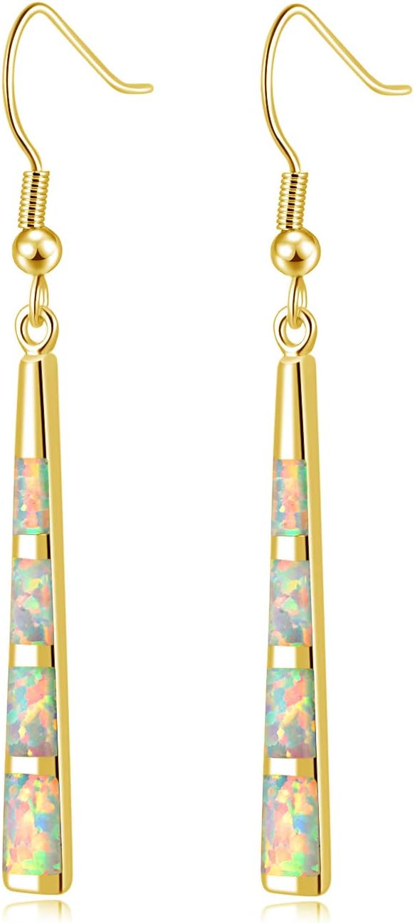 Opal Drop Earrings - Silver or Gold Plated Dangle Bar Jewelry for Women, Gems Earrings 2 1/8"