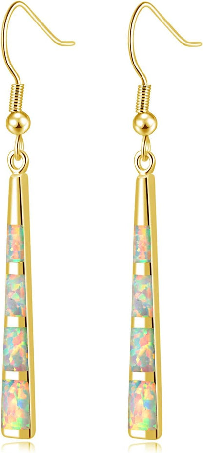 Opal Drop Earrings - Silver or Gold Plated Dangle Bar Jewelry for Women, Gems Earrings 2 1/8"