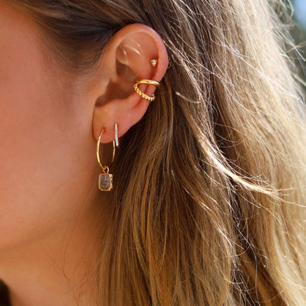 10Pcs Sparkling Ear Cuff Pack Gold Dainty Helix Earrings Huggie Stud Cuff Earrings for Women Earring Set | Clip on Cartilage Non Pierced